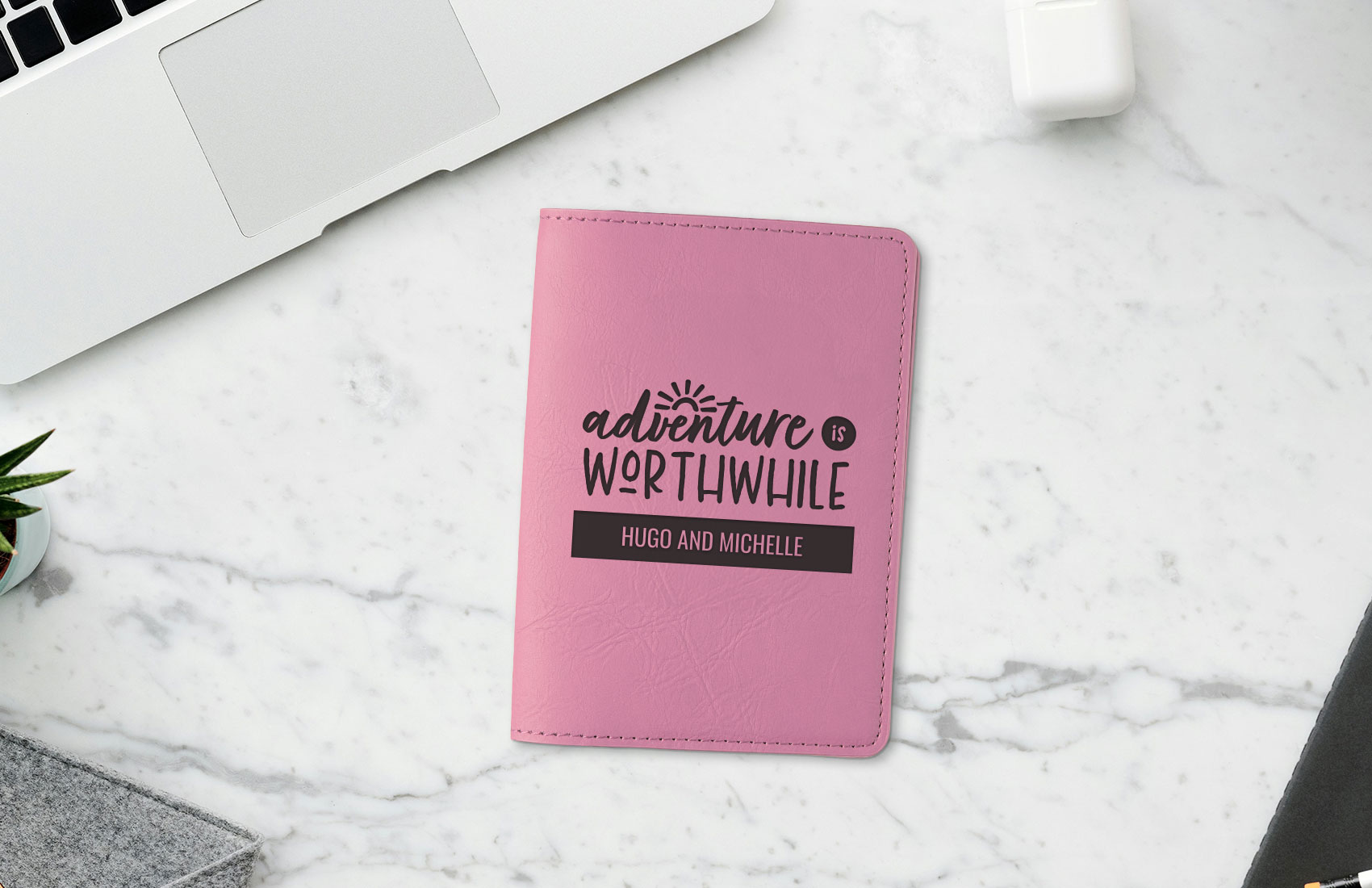 Personalized Pink Leather Passport Holder