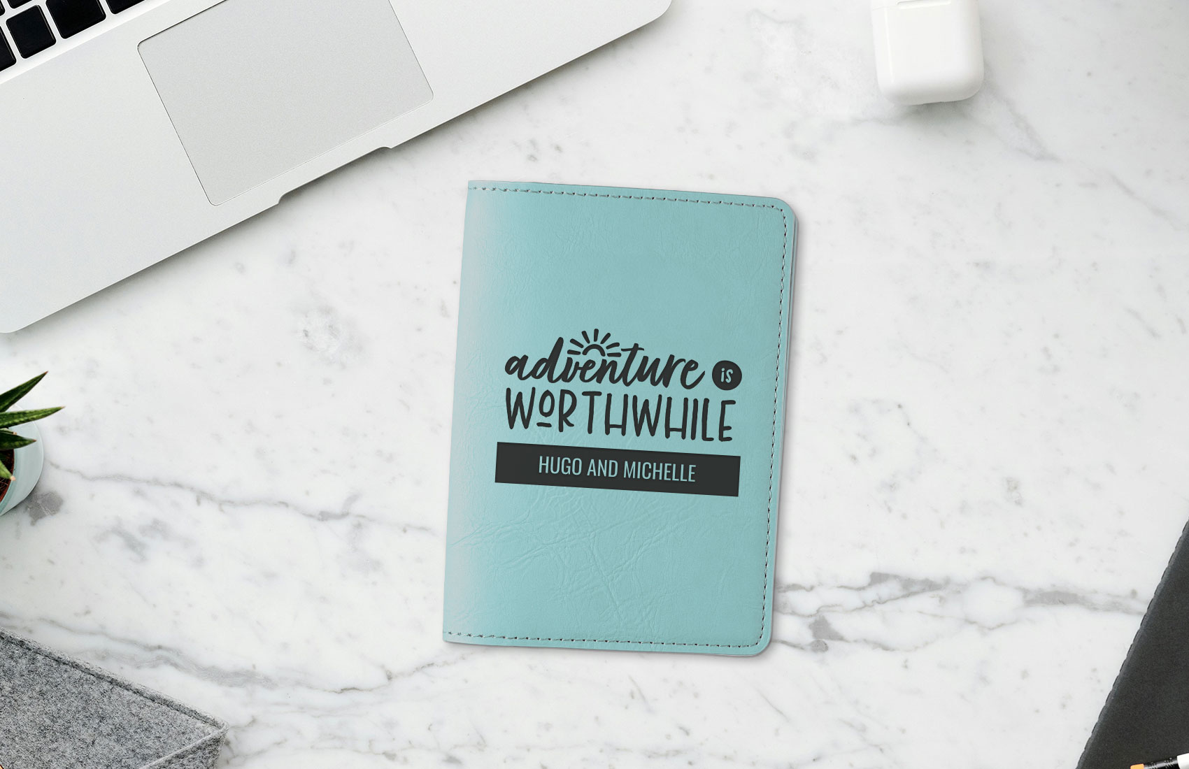 Personalized Teal Leather Passport Holder