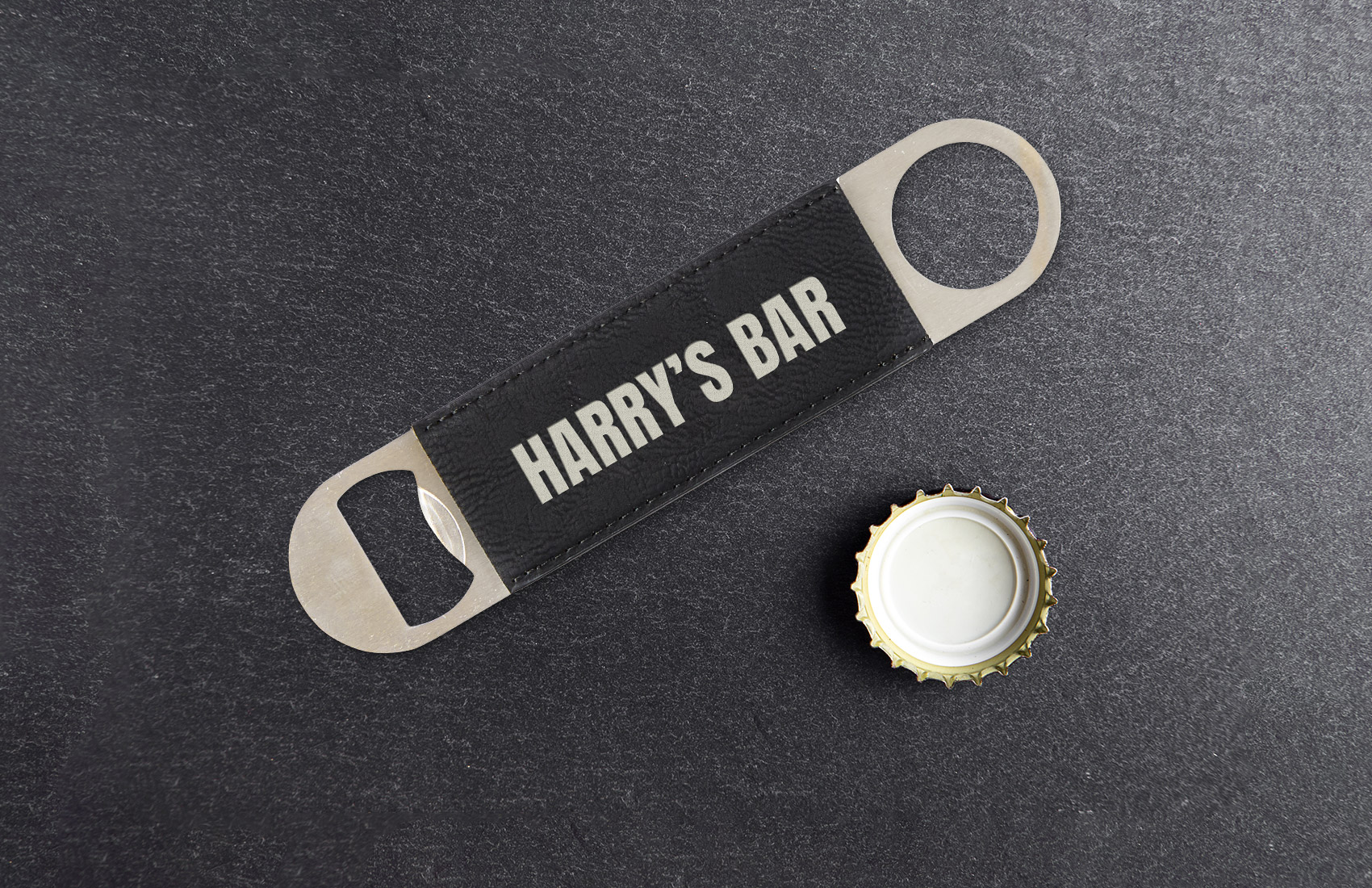 Black Leather Engraved Bottle Opener