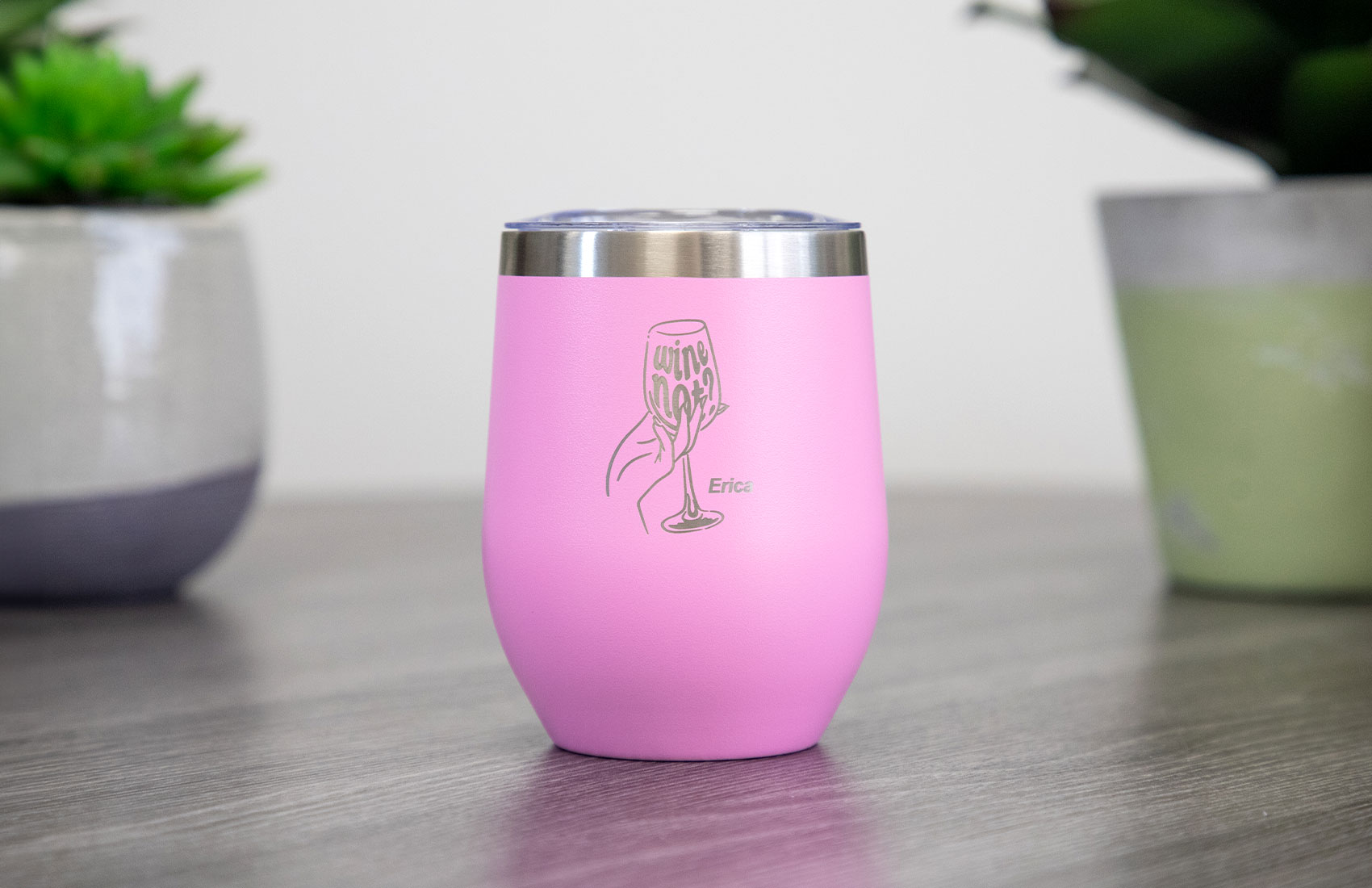 12oz. Pink Personalized Wine Tumbler