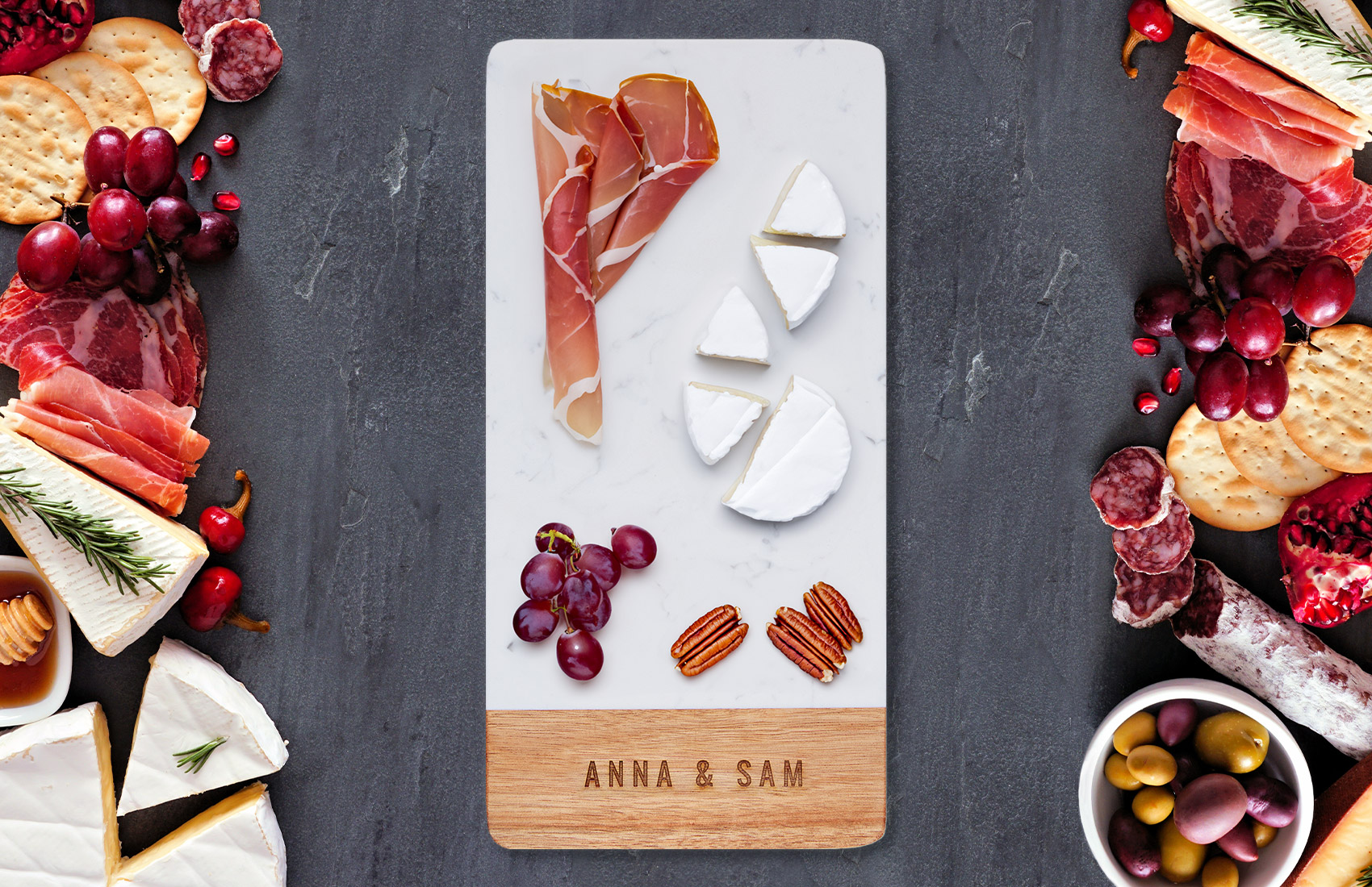 Personalized Rectangular Wood & Marble Cutting Board